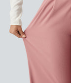 High Waisted Straight Leg Waffle Work Trousers with Pockets — Rose Tan — view 6