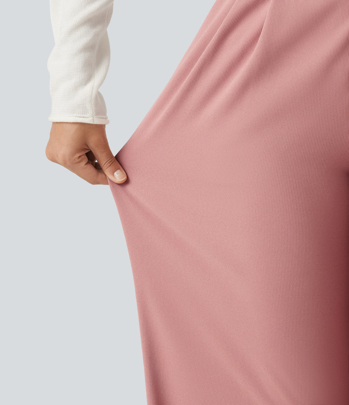 High Waisted Straight Leg Waffle Work Trousers with Pockets — Rose Tan — view 6