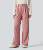 High Waisted Straight Leg Waffle Work Trousers with Pockets — Rose Tan — view 3