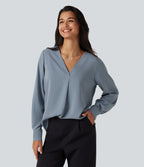 Wrinkle Recovery V Neck Long Sleeve Work Blouse — Mountain Spring — view 4