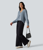 Wrinkle Recovery V Neck Long Sleeve Work Blouse — Mountain Spring — view 7