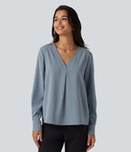 Wrinkle Recovery V Neck Long Sleeve Work Blouse — Mountain Spring — view 5