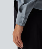 Wrinkle Recovery V Neck Long Sleeve Work Blouse — Mountain Spring — view 6