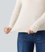High Neck Long Sleeve Thumb Hole Work Wool-Blend Jumper — White — view 6