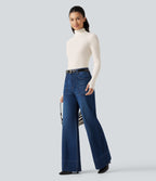 High Neck Long Sleeve Thumb Hole Work Wool-Blend Jumper — White — view 7