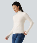 High Neck Long Sleeve Thumb Hole Work Wool-Blend Jumper — White — view 3