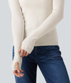 High Neck Long Sleeve Thumb Hole Work Wool-Blend Jumper — White — view 5