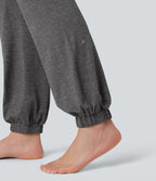 High Waisted Ruched Dance Balloon Joggers with Pockets — Darl Gray Floral Yarn — view 7