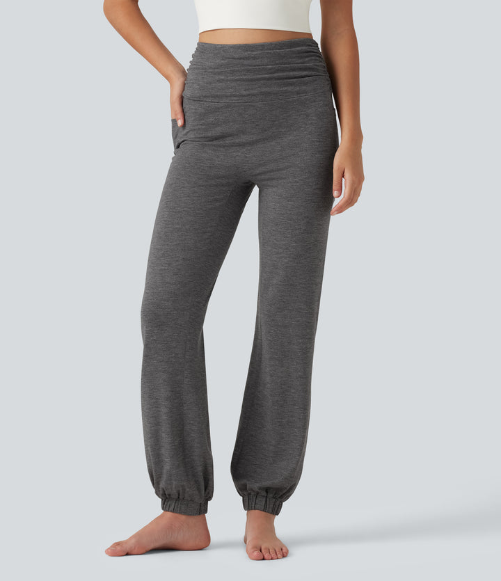 High Waisted Ruched Dance Balloon Joggers with Pockets — Darl Gray Floral Yarn — view 1