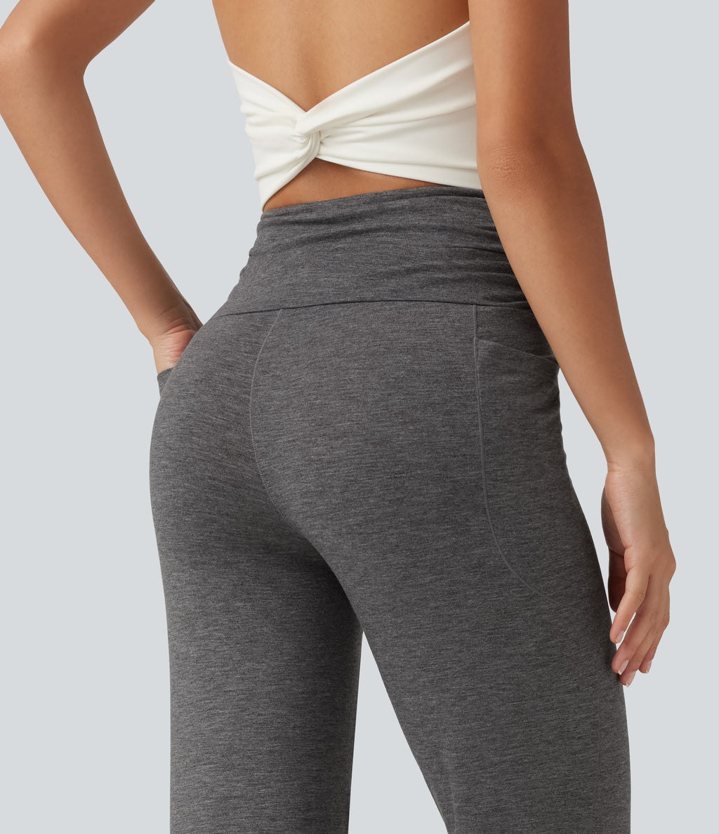High Waisted Ruched Dance Balloon Joggers with Pockets — Darl Gray Floral Yarn — view 5