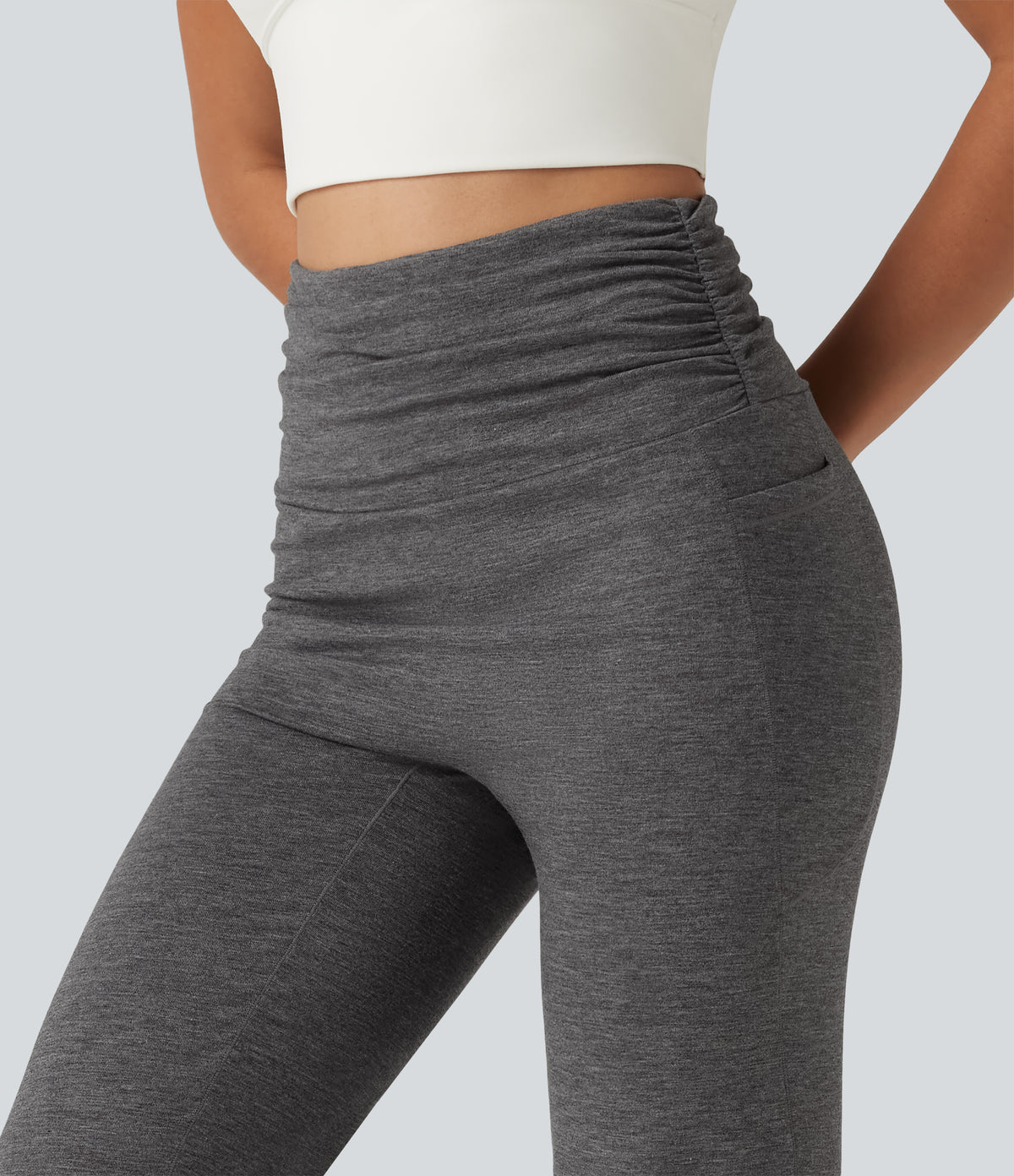 High Waisted Ruched Dance Balloon Joggers with Pockets — Darl Gray Floral Yarn — view 6
