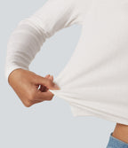 V Neck Long Sleeve Ruched Casual T-Shirt — White — view 5