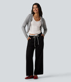 V Neck Long Sleeve Ruched Casual T-Shirt — White — view 6