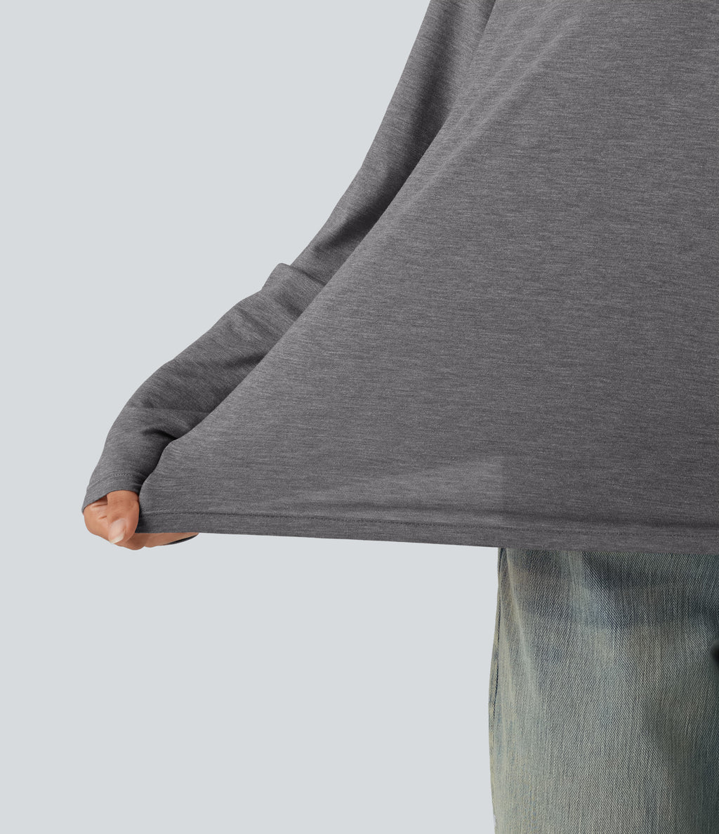 V Neck Long Sleeve Relaxed Heathered Casual T-Shirt — Darl Gray Floral Yarn — view 8