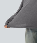 V Neck Long Sleeve Relaxed Heathered Casual T-Shirt — Darl Gray Floral Yarn — view 8