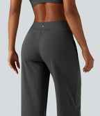 Mid Rise Stripe Straight Leg Yoga Trousers with Pockets — Steel Stripe — view 4