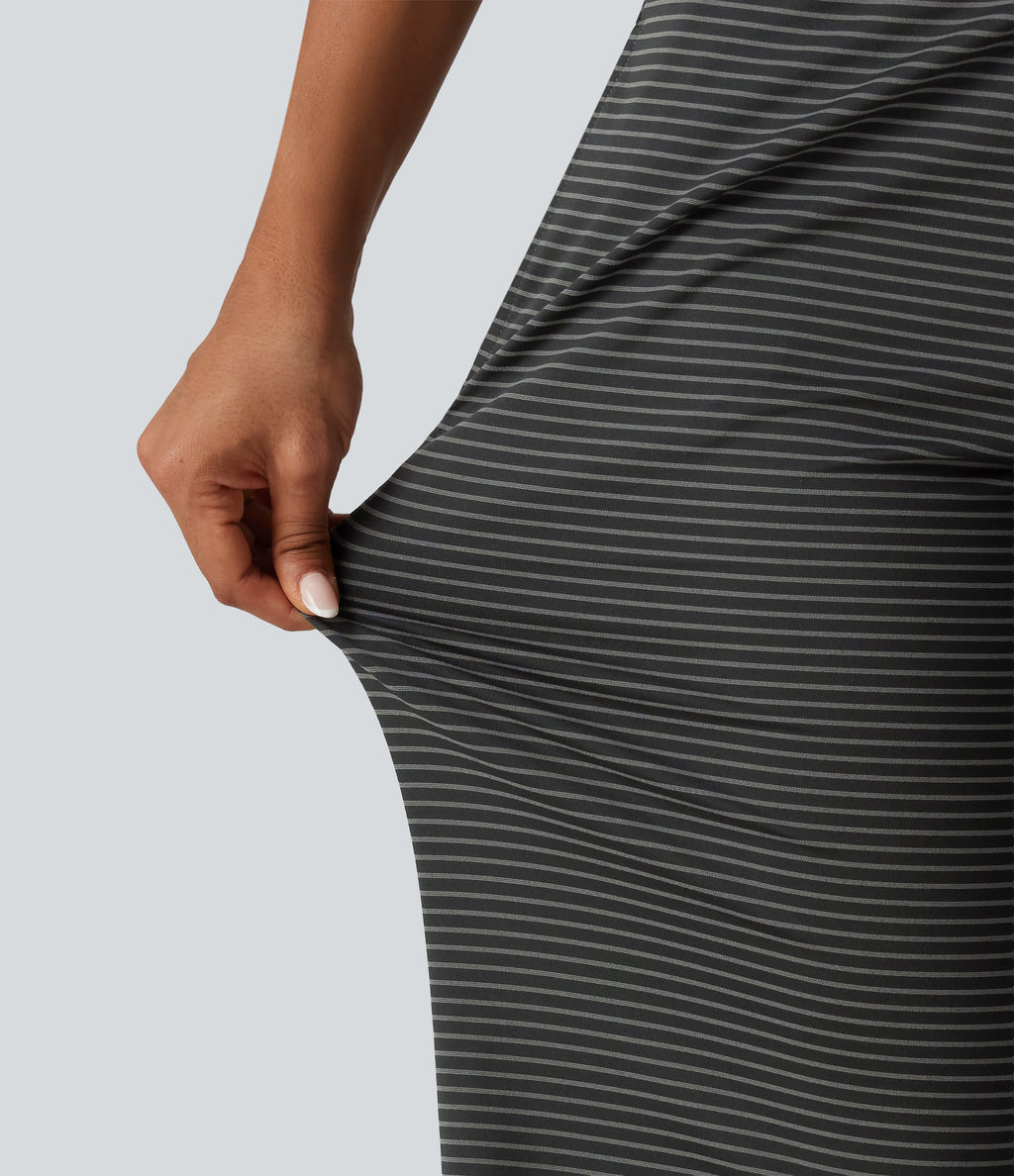 Mid Rise Stripe Straight Leg Yoga Trousers with Pockets — Steel Stripe — view 6