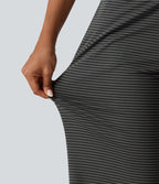 Mid Rise Stripe Straight Leg Yoga Trousers with Pockets — Steel Stripe — view 6