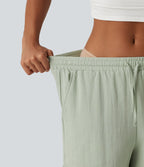High Waisted Drawstring Rolled Hem Casual Linen-Feel Shorts 5'' with Pockets — Desert Sage — view 4