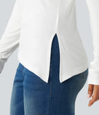 Ribbed One Shoulder Long Sleeve Asymmetric Hem Casual T-Shirt — White — view 7