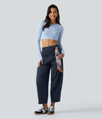 High Waisted Barrel Leg Dance Trousers with Pockets — Midnight Blue — view 7