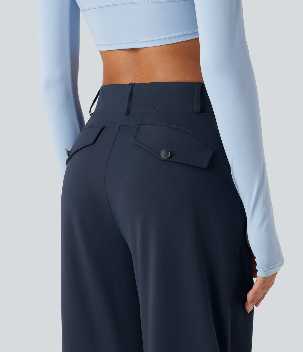 High Waisted Barrel Leg Dance Trousers with Pockets — Midnight Blue — view 5