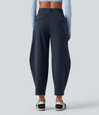 High Waisted Barrel Leg Dance Trousers with Pockets — Midnight Blue — view 2