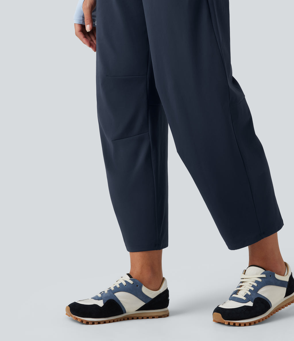 High Waisted Barrel Leg Dance Trousers with Pockets — Midnight Blue — view 6