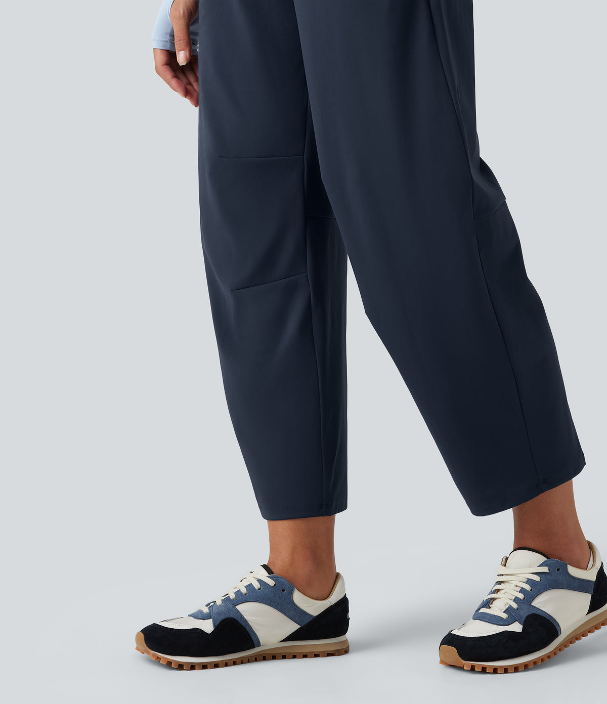 High Waisted Barrel Leg Dance Trousers with Pockets — Midnight Blue — view 6