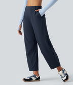 High Waisted Barrel Leg Dance Trousers with Pockets — Midnight Blue — view 3