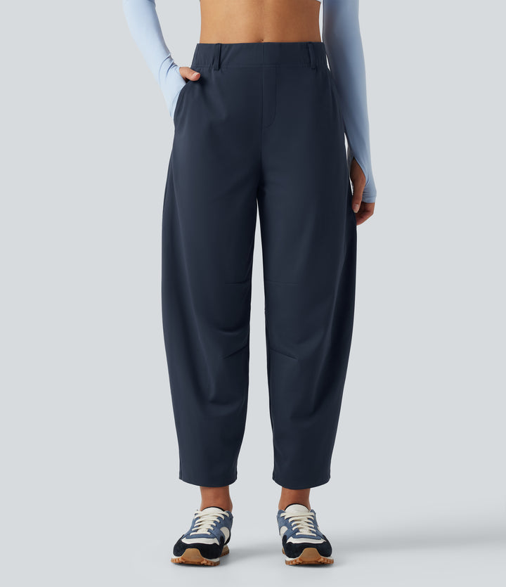 High Waisted Barrel Leg Dance Trousers with Pockets — Midnight Blue — view 1