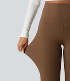 Ribbed High Waisted Bootcut Yoga Leggings with Pocket — Bison — view 7
