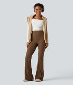 Ribbed High Waisted Bootcut Yoga Leggings with Pocket — Bison — view 8