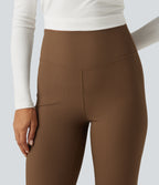 Ribbed High Waisted Bootcut Yoga Leggings with Pocket — Bison — view 5