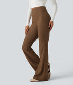 Ribbed High Waisted Bootcut Yoga Leggings with Pocket — Bison — view 3