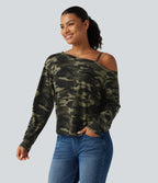 One Shoulder Long Sleeve Camo Casual Top — Born to be Wild - Green Camo — view 4