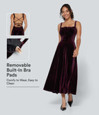 Square Neck Lace Up Ruched Built-in Bra Corset Velvet Midi Casual Milkmaid Dress — Dusky purple — view 1