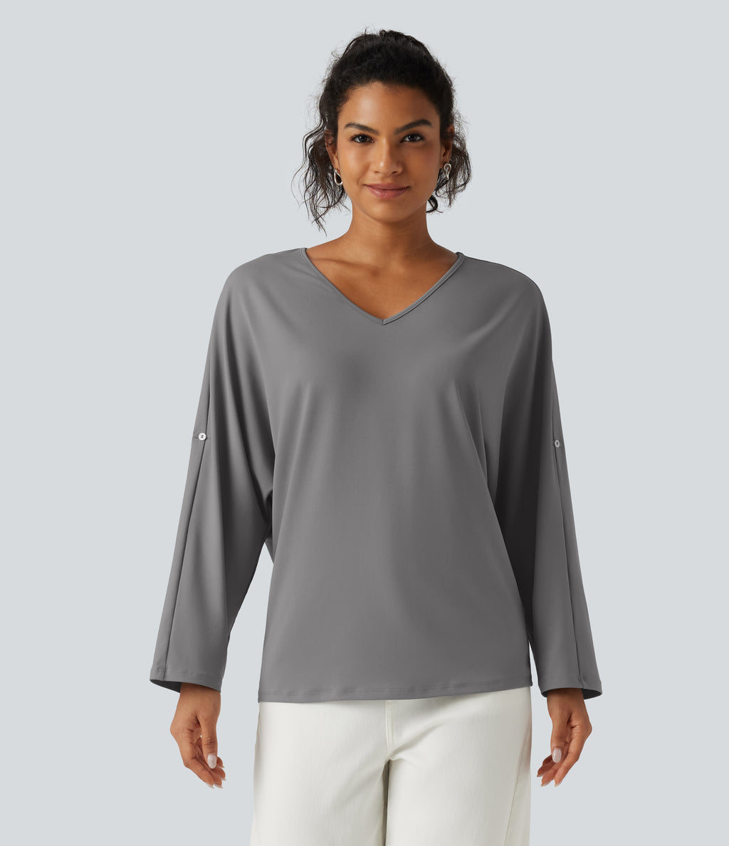 V Neck Long Sleeve Work Blouse — Ultimate Gray — view 5