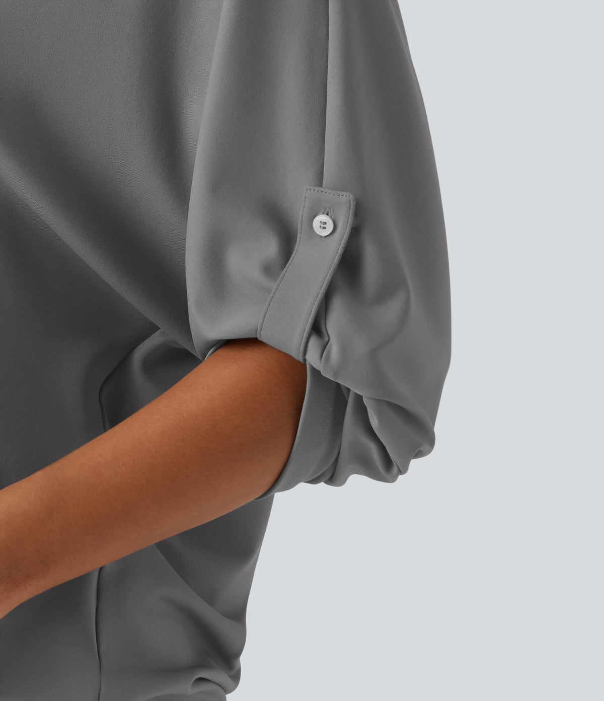 V Neck Long Sleeve Work Blouse — Ultimate Gray — view 6