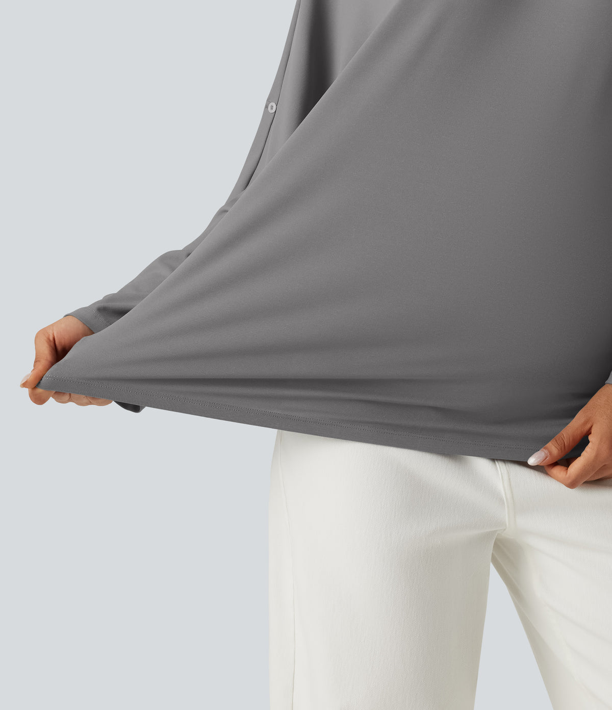 V Neck Long Sleeve Work Blouse — Ultimate Gray — view 7
