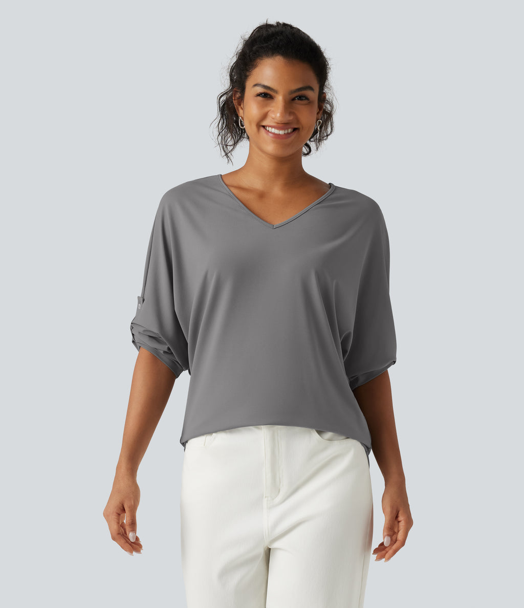 V Neck Long Sleeve Work Blouse — Ultimate Gray — view 1