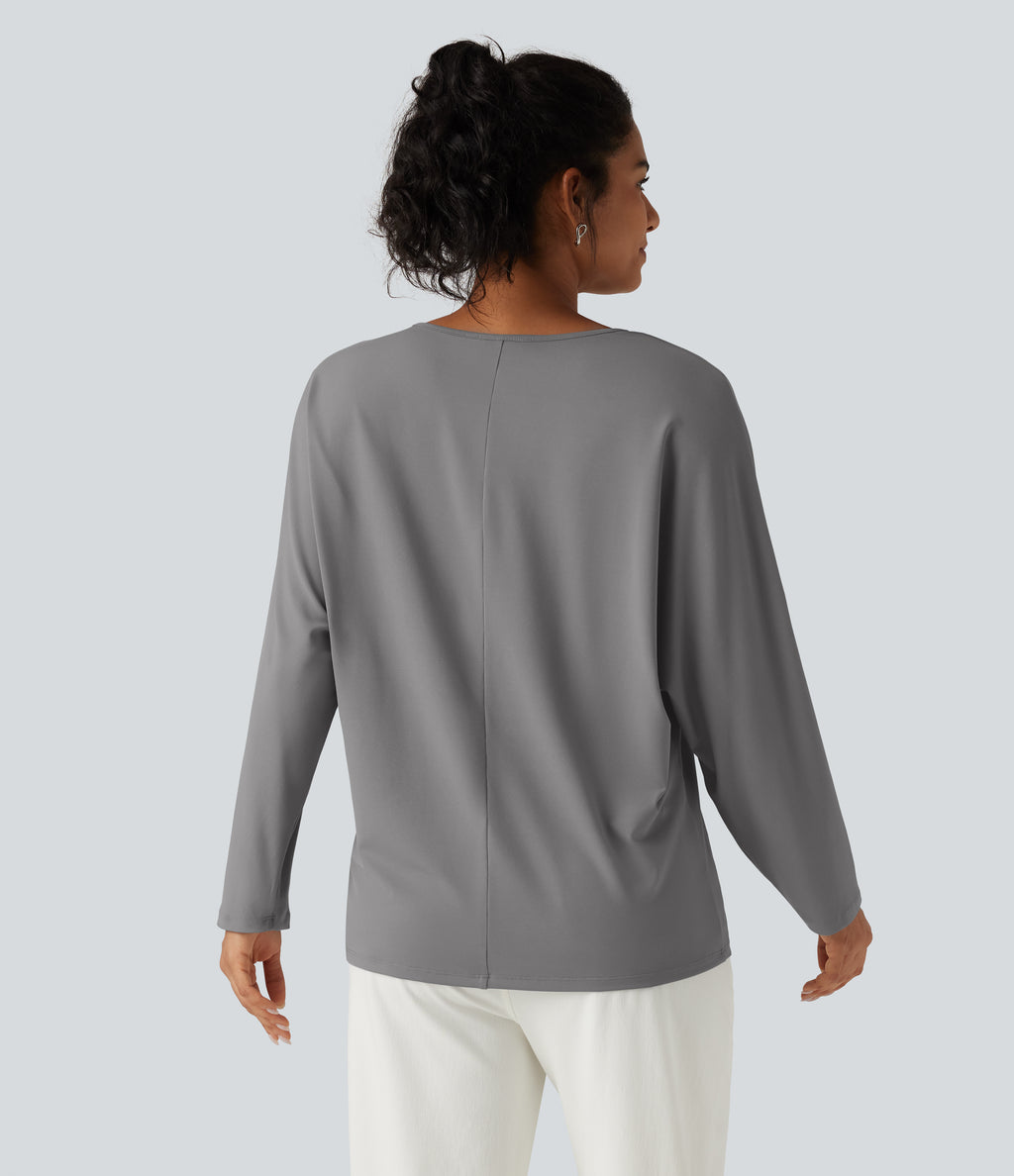 V Neck Long Sleeve Work Blouse — Ultimate Gray — view 2