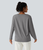 V Neck Long Sleeve Work Blouse — Ultimate Gray — view 2