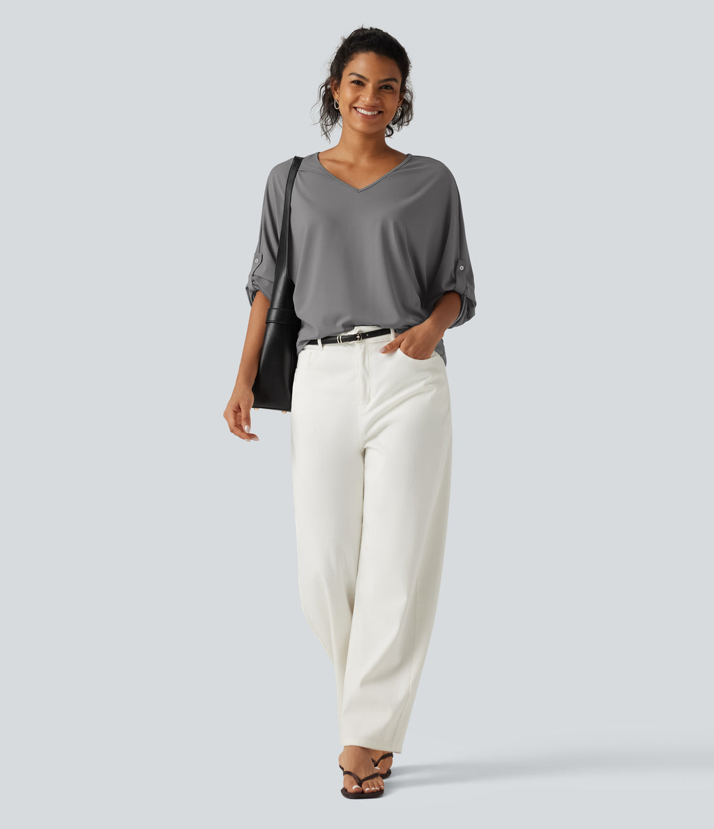 V Neck Long Sleeve Work Blouse — Ultimate Gray — view 8