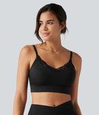 Airy Light Support Sweetheart Neck Contrast Lace Built-in Bra InstantCool Workout Sports Bra-UPF50+ — Black — view 2
