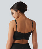 Airy Light Support Sweetheart Neck Contrast Lace Built-in Bra InstantCool Workout Sports Bra-UPF50+ — Black — view 5