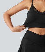 Airy Light Support Sweetheart Neck Contrast Lace Built-in Bra InstantCool Workout Sports Bra-UPF50+ — Black — view 7