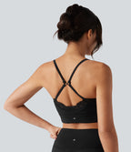 Airy Light Support Sweetheart Neck Contrast Lace Built-in Bra InstantCool Workout Sports Bra-UPF50+ — Black — view 4