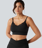 Airy Light Support Sweetheart Neck Contrast Lace Built-in Bra InstantCool Workout Sports Bra-UPF50+ — Black — view 6