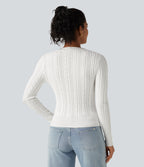 V Neck Long Sleeve Casual Jumper — White — view 2